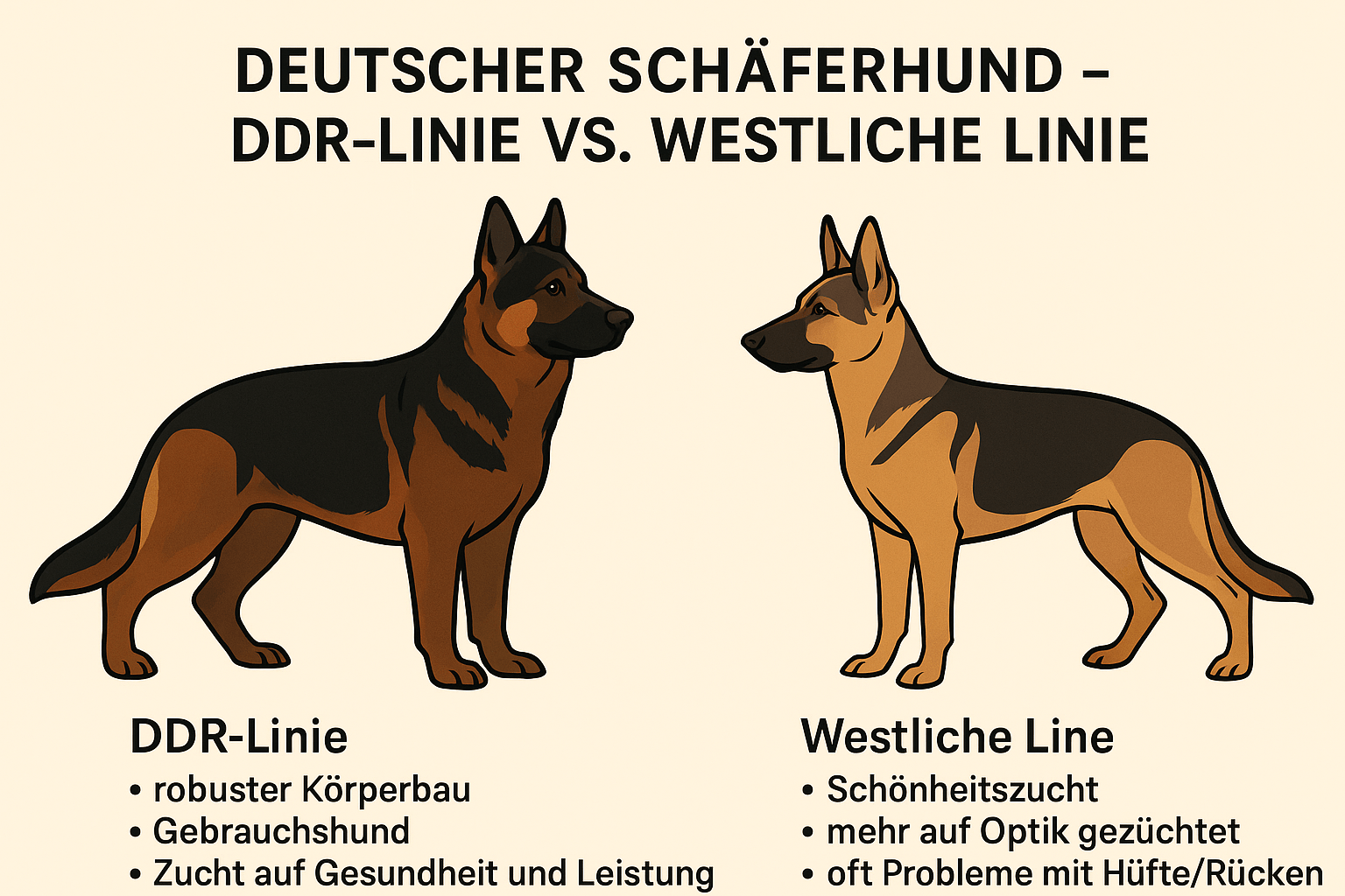 Infografik DDR-Schäferhund Vs. Westliche Linie von hund-und-futter.de