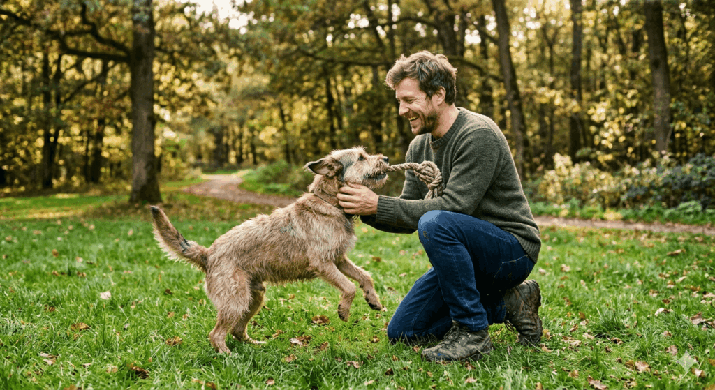 gluecklicher Mann spielt mit Hund hund-und-futter.de Sidebar 1