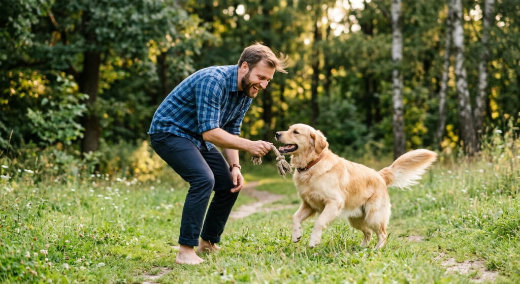 Mann spielt mit Hund hund-und-futter.de Sidebar